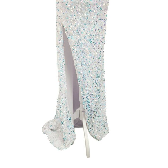 One-Shoulder Dress White Sequin Gown With Detachable Tulle Skirt Size 2 - Picture 7 of 14